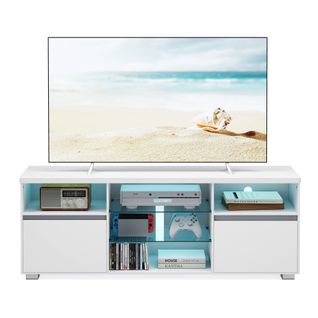Meuble TV Avec LED, Table Télé Moderne Pour Les Téléviseurs Jusqu’à 70 Pouces, 160 Cm, Blanc