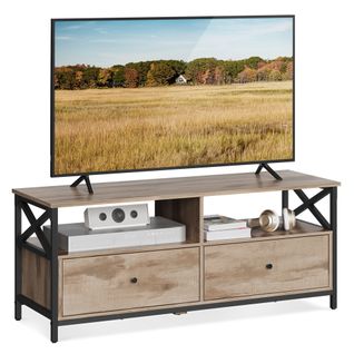 Meuble TV Pour Télévision Jusqu'à 55 Pouces, Longueur 120 Cm, 40 X 120 X 50 Cm, Marron Chêne Et Noir