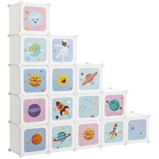 Meuble De Rangement Enfant 15 Cubes, Armoire Modulable, En Plastique, Blanc