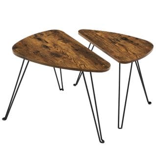 Lot De 2 Tables Basses, Tables Gigognes, Style Industriel, Marron Rustique Et Noir