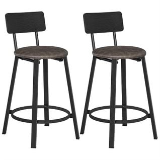 Tabouret De Bar, Lot De 2, Siège Haut Avec Dossier Et Repose-pieds, Noir D'encre Et Marron Café