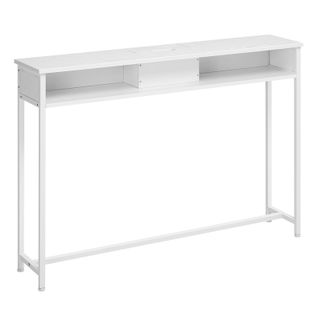 Table Console Fine Avec Multiprise, Chargement Caché, Gain De Place, 25 X 120 X 81,1 Cm, Blanc Nuage