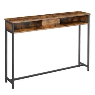 Table Console Fine Avec Multiprise, 25 X 120 X 81,1 Cm, Marron Rustique Et Noir D’encre