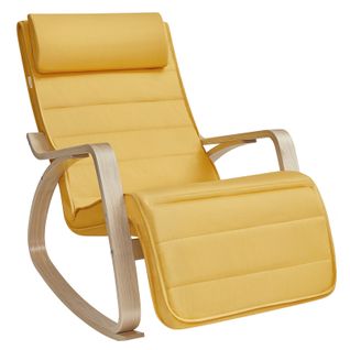 Fauteuil à Bascule, Repose-pieds Réglable En 5 Positions, Jaune Canard Et Couleur Boisée