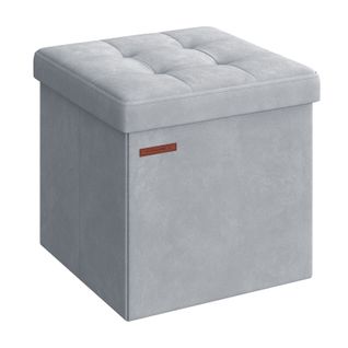 Banc De Rangement, Boîte En Velours, Repose-pieds Avec Couvercle, 38 X 38 X 38 Cm, Gris Tourterelle