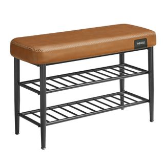 Banc à Chaussures, Pu Avec Coutures, Charge 135 Kg, 30 X 80 X 50 Cm, Marron Caramel