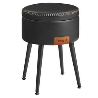 Pouf De Rangement, Tabouret De Coiffeuse, Pu Avec Coutures, Capacité 150 Kg, Noir D'encre