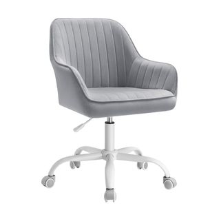 Chaise De Bureau Avec Surface En Tissu Velours, Fauteuil Pivotant, Hauteur Réglable, Gris