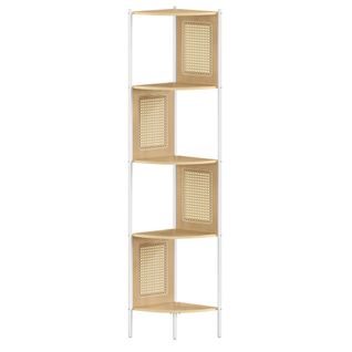 Étagère D'angle à 5 Niveaux, Bibliothèque Avec Côtés Effet Rotin, 31,9 X 31,9 X 156,4 Cm,beige Chêne