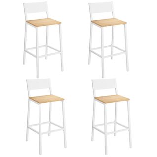 Tabourets De Bar, Lot De 4, Sièges Cuisine, Style Industriel, Beige Chêne Et Blanc