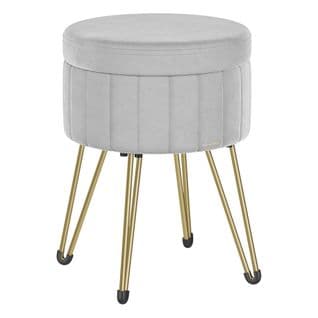 Tabouret Rangement, En Velours, 39 X 44,4 Cm (diamètre X H), 4 Pieds En Métal, Gris Tourterelle