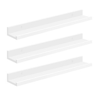 Étagère Murale Suspendue, Lot De 3, Décoration Salon, Longueur 80 Cm, Tablette Flottante, Blanc