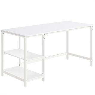 Bureau Avec Rangement, Table D’ordinateur, Avec 2 Étagères Réversibles, 60 X 140 X 76 Cm, Blanc