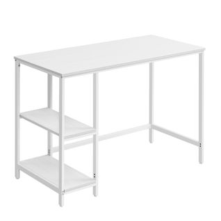 Bureau Avec Rangement, Table D’ordinateur, Avec 2 Étagères Réversibles, 50 X 100 X 76 Cm, Blanc