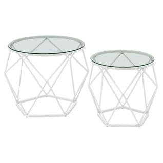 Table Basse Ronde, Lot De 2, Style Moderne, Plateau Amovible, Gris Ardoise Et Blanc Nuage