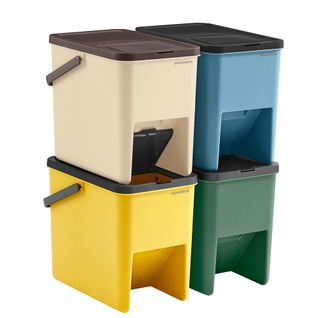 Poubelles De Tri Pour La Cuisine, Lot De 4, Empilables, 20l, Jaune, Bleu, Beige Et Vert