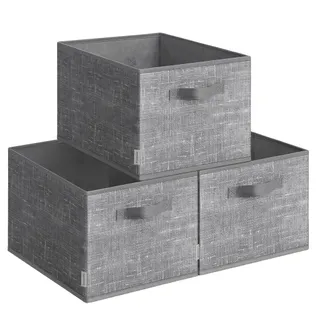 Boîtes De Rangement Pliables, Lot De 3, 40 X 30 X 24 Cm, 2 Poignées, Pour Chambre, Salon, Gris Jonc