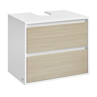 Meuble Sous Vasque Mural, 2 Tiroirs, 40 X 60 X 50 Cm, Pour Salle De Bain, Blanc Nuage Et Beige