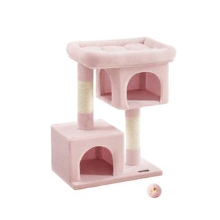 Arbre à Chat, Tour De Jeux 84 Cm, L, Maison Pour Chats Jusqu’à 7 Kg, Grande Plate-forme, Rose Bonbon