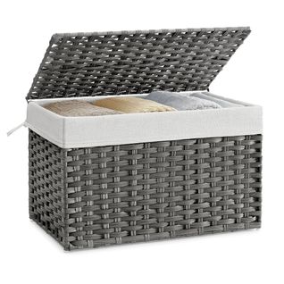 Panier De Rangement, Corbeille Linge Sale 105l Avec Couvercle, Pliable, Gris