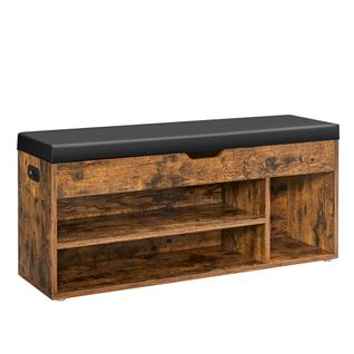 Banc à Chaussures Rembourré, 3 Compartiments, Rangement Caché, Étagères, Marron Rustique