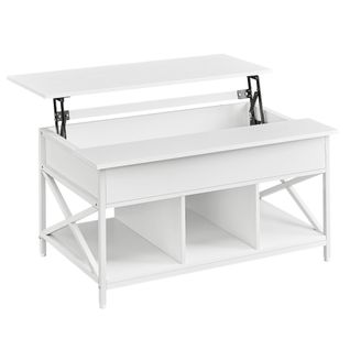 Table Basse, Table De Salon Avec Plateau Relevable, 60 X 100 X (48-62) Cm, Blanc Neige Et Blanc