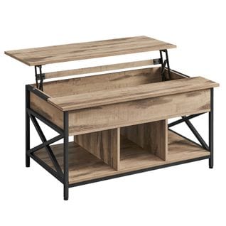 Table Basse, Table De Salon Avec Plateau Relevable, 60 X 100 X (48-62) Cm, Marron Chêne Et Noir