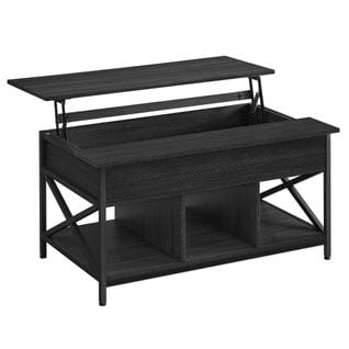 Table Basse, Table De Salon Avec Plateau Relevable, 60 X 100 X (48-62) Cm, Gris Anthracite Et Noir
