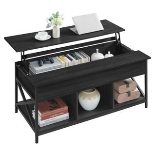 Table Basse, Table De Salon Avec Plateau Relevable, 60 X 120 X (48-62) Cm, Gris Anthracite Et Noir