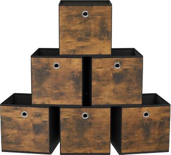 Boîte De Rangement, Lot De 6, Panier, 26 X 26 X 28 Cm, Pliables, Marron Rustique Et Noir
