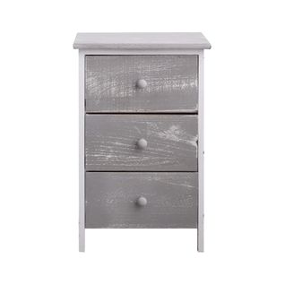 Table De Chevet Commode 3 Tiroirs Bois Gris Blanc Shabby 54x35x30