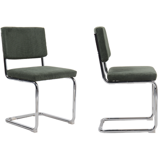 Lot De 2 Chaises En Velours Côtelé Vert Et Métal Chromé - Dulce