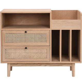 Meuble Range Vinyles 2 Tiroirs En Bois Et Cannage Naturel 90 Cm - Eden