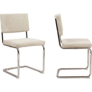 Lot De 2 Chaises En Velours Côtelé Beige Et Métal Chromé - Dulce