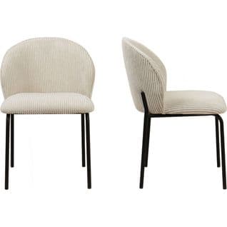 Lot De 2 Chaises De Salle à Manger En Velours Côtelé Beige, Piètement En Métal Noir - Noé