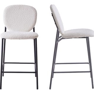 Lot De 2 Tabourets De Bar En Tissu Bouclette Écru, Piètement Métal Noir - Betty