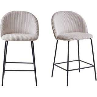 Lot De 2 Tabourets De Bar En Velours Côtelé Beige, Piètement Noir - Alta