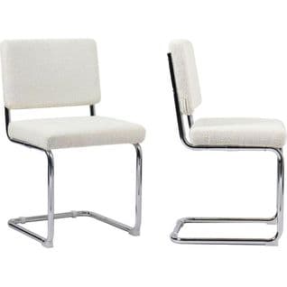 Lot De 2 Chaises En Tissu Bouclé Écru Et Métal Chromé - Dulce