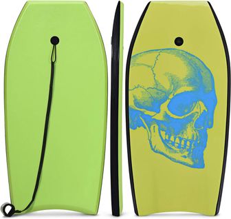 Bodyboard 41 Pouces Avec Sangle De 90 Cm Planche De Surf Avec Motif De Crâne Cool De Couleur Vert