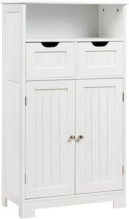 Meuble De Rangement De Salle De Bain Commode Blanche De Toilette/chambre Avec 2 Tiroirs Et 2 Portes