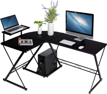 Bureau D'angle En Forme De L Détachable Avec Support Pour Moniteur 168x125x74cm Industriel Noir