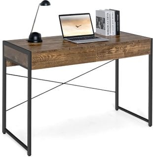 Bureau D'ordinateur Avec 2 Tiroirs, Structure Solide Et Durable 112x48x76cm Industrielle