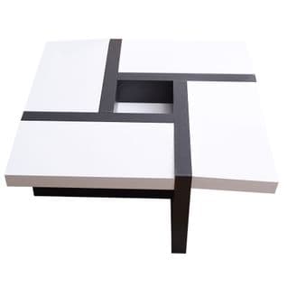 Table Basse Carre Bois Noir Blanc Design Contemporain 35x80x80