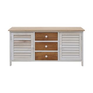 Buffet 3 Tiroirs 2 Porte Bois Blanc Beige 44x90x34