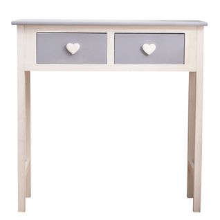 Table Console 2 Tiroirs Bois Blanc Gris Shabby 80x80x30