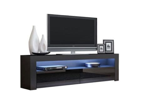 Meuble TV Savelli LED Noir Mat Et Portes Noir Laqué 157 Cm