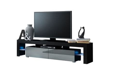 Meuble TV Spider Big à LED En Noir Mat Avec Portes Gris Laqué 200 Cm