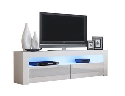 Meuble TV Savelli LED Blanc Mat Et Portes Blanc Laqué 157 Cm