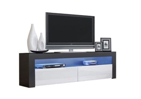 Meuble TV Savelli LED Noir Mat Et Portes Blanc Laqué 157 Cm