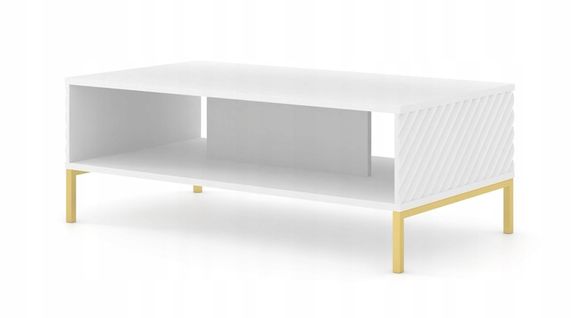 Table Basse Blanc Mat Fraisé 90x60 cm Avec Étagére De Haute Qualité Modèle Surfa